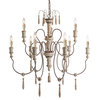 LNC 9-Light French Country Gray Off-White Wood Candle Plus Distressed Chandelier