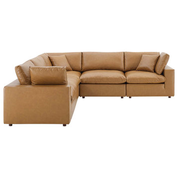 Commix Down Filled Overstuffed Vegan Leather 5-Piece Sectional Sofa, Tan