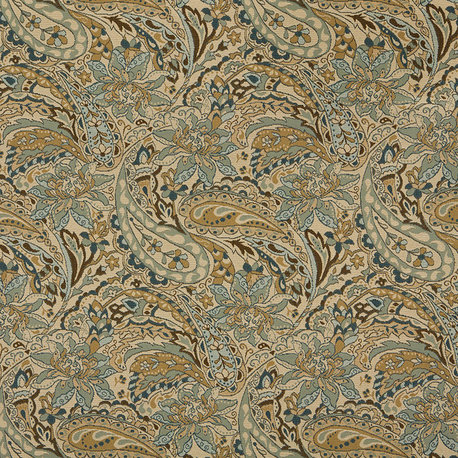 Tan Beige Brown Teal Floral Paisley Indoor Outdoor Upholstery Fabric By The Yard