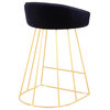 LumiSource Canary Counter Stool, Set of 2, Gold Metal/Blue Velvet