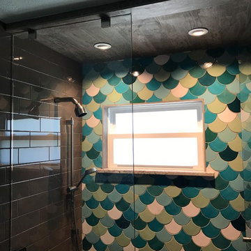 Beach wood tile and custom fish scale bath
