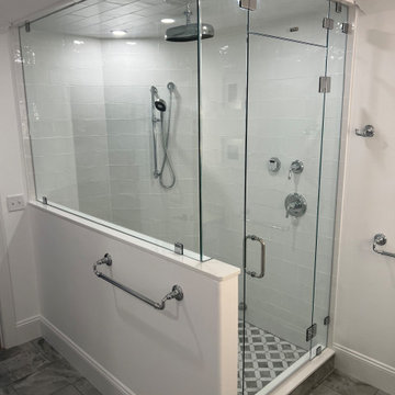Contemporary Steam Shower with Pivot Transom & Glass-to-Glass Hinges