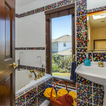 Casement Window in Bold Colorful Bathroom - Renewal by Andersen Long Island, Que