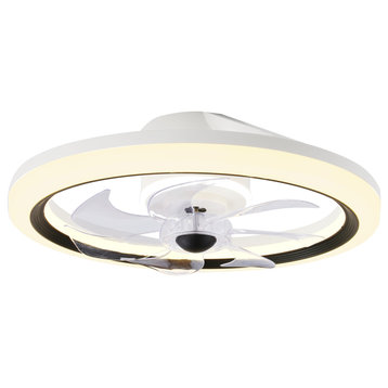 19" Matte White Flush Ceiling Fan App Cor temperature Dimming LED for Bedroom
