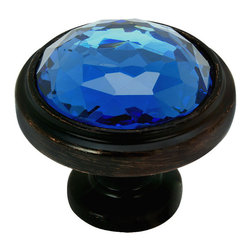 Cosmas - Cosmas 5317ORB-A Oil Rubbed Bronze Cabinet Round Knob, Set of 5, Glass, Blue - Cabinet And Drawer Knobs