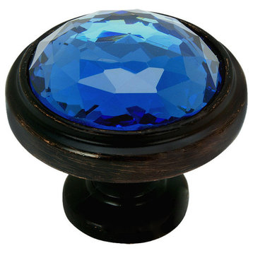 Cosmas 5317ORB-A Oil Rubbed Bronze Cabinet Round Knob, Set of 5, Glass, Blue