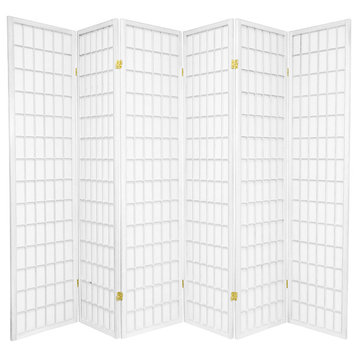 6' Tall Window Pane Shoji Screen, White, 6 Panels