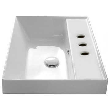 Square White Ceramic Self Rimming Sink, Three Hole