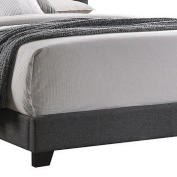 Benzara BM215895 Fabric Upholstered Wooden Queen Bed, Camelback Headboard, Gray