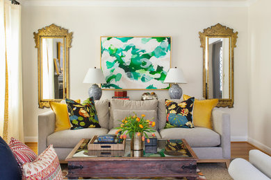 Example of a classic enclosed living room design in Providence with beige walls