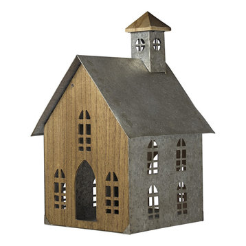 American Art Decor Wood and Metal Church Farmhouse Tabletop Decor Accessory