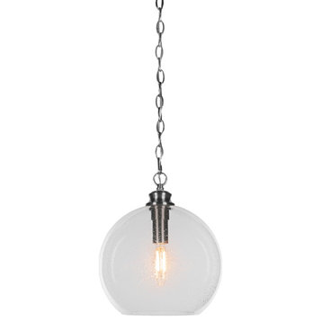 Kimbro 1-Light Chain Hung Pendant, Brushed Nickel/Clear Bubble