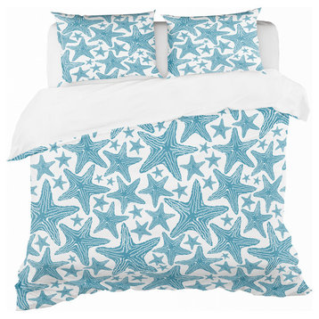 Pattern of Blue Starfish Coastal Duvet Cover Set, Twin
