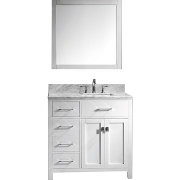 36" Single Bathroom Vanity, White, Square Sink, Brushed Nickel
