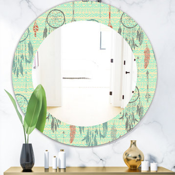 Designart Feathers 22 Bohemian And Eclectic Frameless Oval Or Round Wall Mirror,