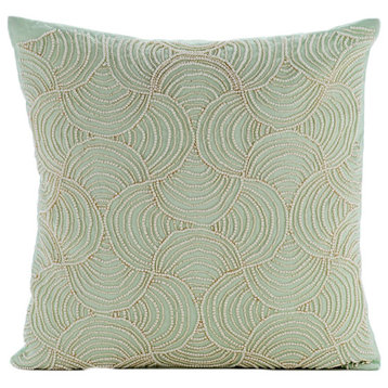 Mint Dynasty, 22"x22" Cotton Linen Pastel Green Throw Pillows Cover
