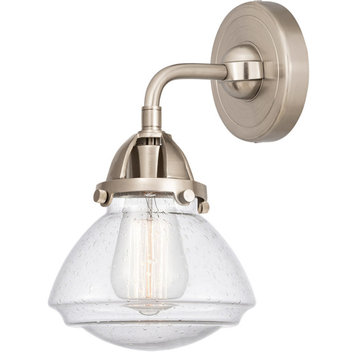 Nouveau 2 Olean 1 Light Wall Sconce, Brushed Satin Nickel, Seedy Glass
