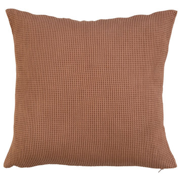 20" Square Woven Linen and Cotton Waffle Pillow, Terra-Cotta