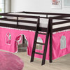 Roxy Twin Wood Junior Loft Bed, Espresso, Blue and Red Bottom Tent, Bed Color: Espresso, Tent: Pink