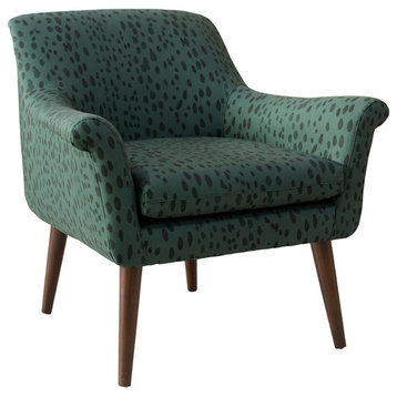 Bennet Modern Armchair, Linen Leopard Emerald