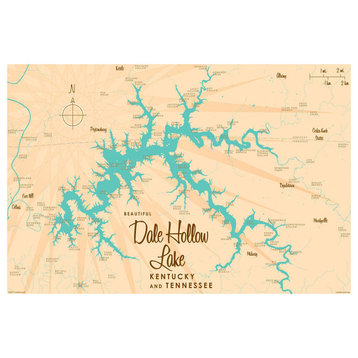 Lakebound Dale Hollow Lake, Kentucky & Tennessee Map Art Print, 12"x18"