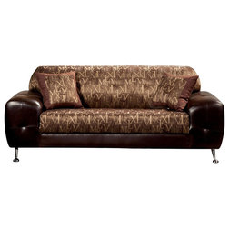 Contemporary Sofas Gold Typography Fabric and Leatherette Sofa and Accent Pillows