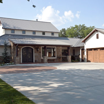 Modern Farmhouse with Stucco and Stone Exterior