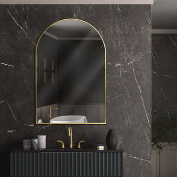 Gold Arch Shaped Thin Metal Frame Wall Vanity Mirror - 24 x 36