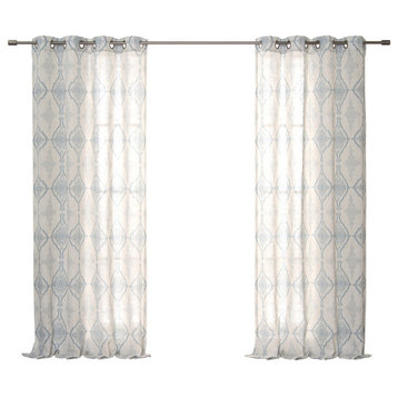 Damask Medallion Linen Blend Curtains, Blue, 52"x84"