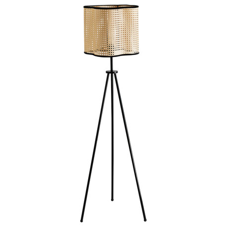 Vidalite Gal Rattan And Velvet Tripod Floor Lamp