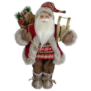 18" Standing Santa Christmas Figure with a Sled and Fur Boots