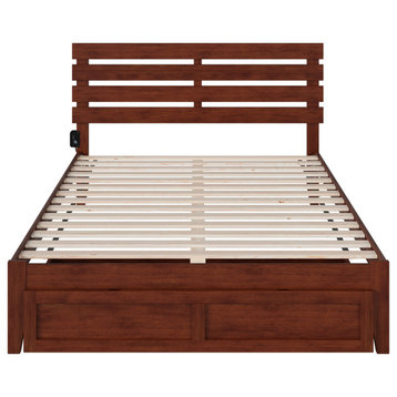 Oxford Queen Bed With Foot Drawer and USB Turbo Charger, Walnut