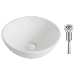 Contemporary Bathroom Sinks Elavo Ceramic Round Vessel White Sink, PU Drain Chrome