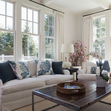 Family Room in Blues, Grey, & White