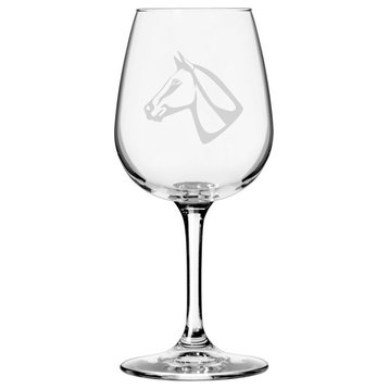 Altai, Face Horse Themed Etched All Purpose 12.75oz. Libbey Wine Glass