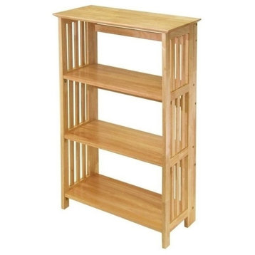 Pemberly Row 4-Tier Transitional Solid Wood Folding Bookcase in Natural