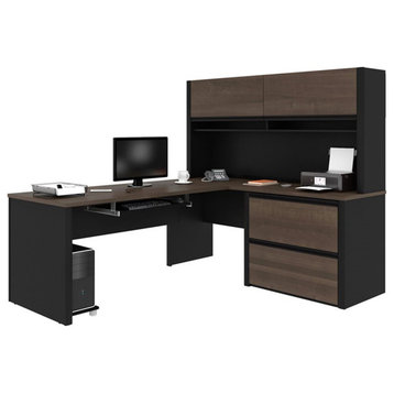 Bestar Connexion 5 Piece L Shaped Computer Desk with Hutch in Antigua and Black