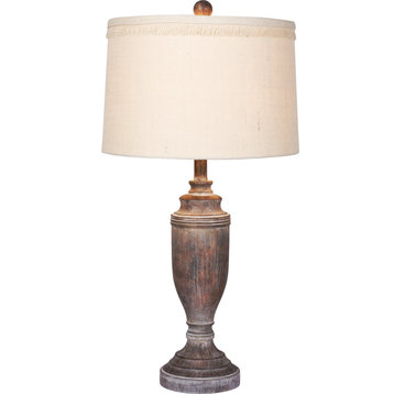 Distressed Formal Urn Resin Table Lamp - Cottage Antique Brown