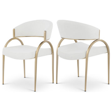Privet Dining Chair (Set of 2), Cream, Brushed Brass Finish
