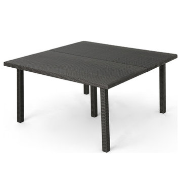 GDF Studio Fern Outdoor 64" Wicker Square Dining Table, Gray