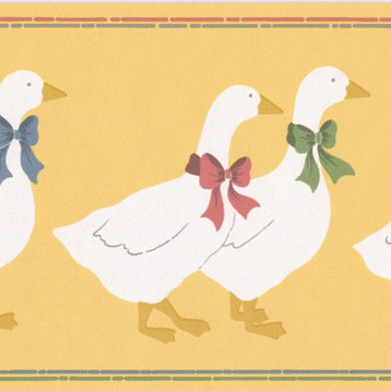 Wallpaper Border Modern Geese White Green Yellow Red 15' x 5.25 In BT77710