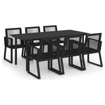 vidaXL Patio Dining Set 7 Pieces PVC Rattan Black Seat Dinner Table Chair