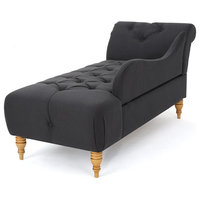 Traditional Chaise Lounge in Fabric With Tufted Buttons and Padded Foam Cushion