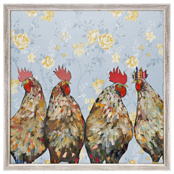 "Roosters, Floral" Mini Framed Canvas by Eli Halpin