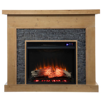 Adalyn Touch Screen Electric Fireplace With Faux Stone Surround