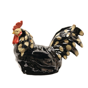 Black/Beige Ceramic Rooster Figurine