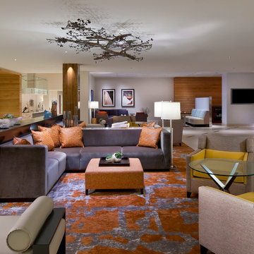 Sitting area with uplights in banquette for ceiling sculpture