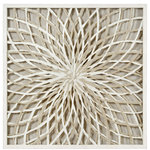 Renwil - Cocktail Square Off-White Framed Wall Art - The geometric patterns of a spirograph print serves as the dynamic design for this traditional wall decoration. Proving that papercut art can be an eye-catching element in a room, this humble artwork is an elegant example of papercraft, with neutral shades of white, beige and tan that create reoccurring radial shapes. An off-white frame contains the evolving petals of the optical art piece within the confines of its square structure.