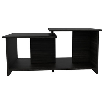 Waycross Coffee Table with Dual-Level Shelving and Metal Hinges, Carbon