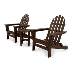 Polywood - Ivy Terrace Classics 3-Piece Folding Adirondack Set, Mahogany - Outdoor Lounge Sets